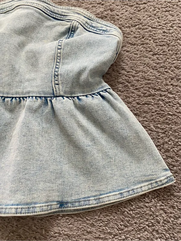 Womens H&M Light Blue Denim Strapless Peplum Top - Image 4