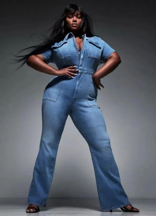 ZARA X Good American ZW Denim Sculpting Jumpsuit Flare Leg, Size 2 - Image 9