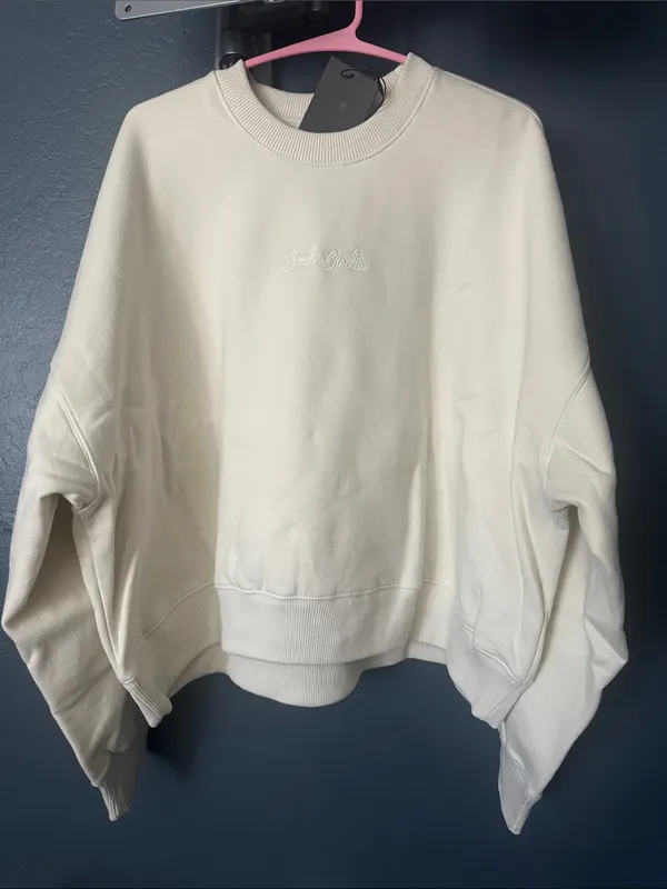 Bad Birdie Cream Cropped Crew Sweatshirt - Image 4