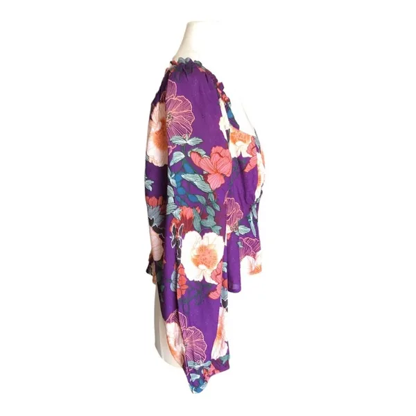 Band of the Free NWT Floriane Purple Floral Balloon Sleeve Crop Top Women Large - Image 5
