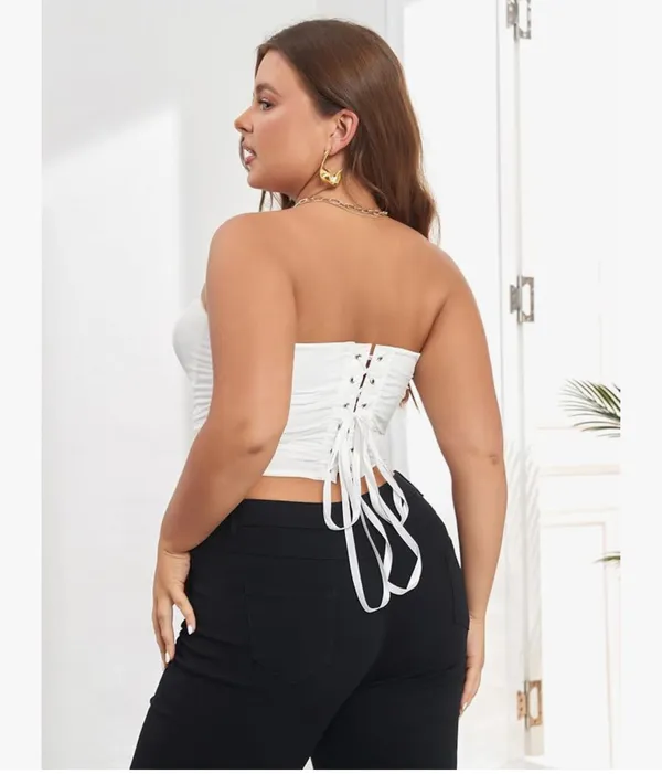 SOLY HUX Women's Plus Size Lace up Overbust Bandeau Corset Top Strapless Shapewear Bustier - Image 5