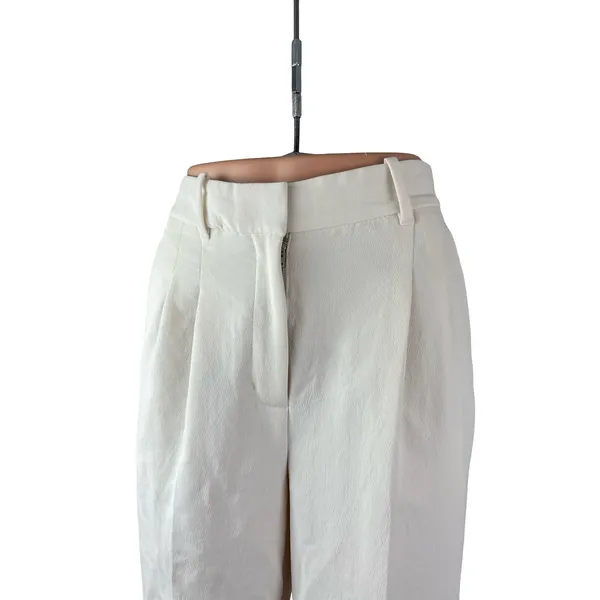 Aritzia Wilfred Women White Pleated High Rise Wide Leg Straight Trousers Pants 2 - Image 2