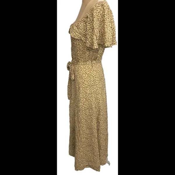 Anthropologie Designer Classy Animal Print Flutter Sleeve Boho Button‎ Dress 0 - Image 5