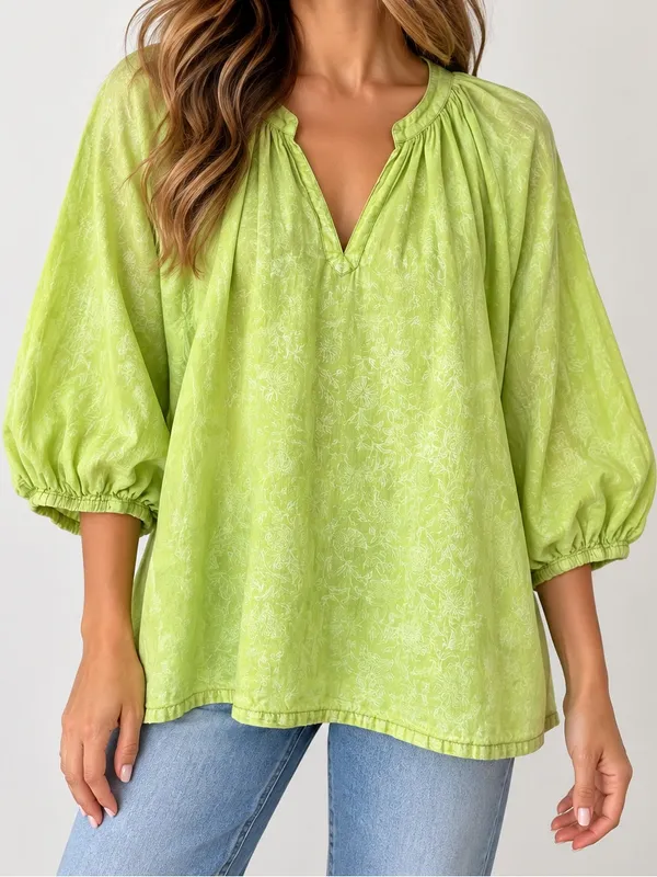 Ro’s Garden Green Floral Peasant Oversized Balloon Sleeve Blouse - Image 9