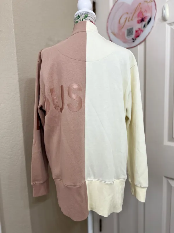 SDMOVE Two-Tone Zip Front Sweatshirt in Cream & Dusty Rose - Image 3