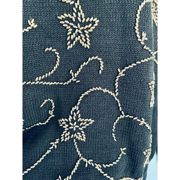 Cezanne Vintage Sweater Beaded Women's Large Black - Image 3
