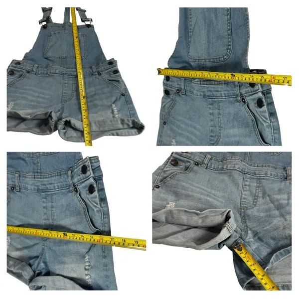 K-Gold Denim Overall Shorts Distressed Cuffed Bib Romper Size 4 - Image 7