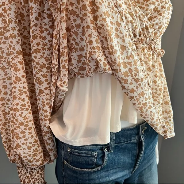 Blu Pepper Floral Peplum Cottagecore Boho Coquette Fairycore V Neck Ruffle Top S - Image 3