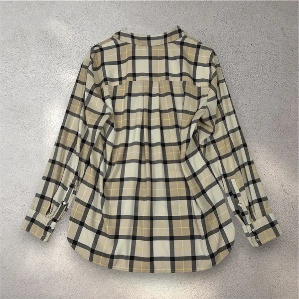 Calvin Klein Plaid Button-Up Blouse Women's M Beige Sheer Casual Fall Minimalist - Image 3