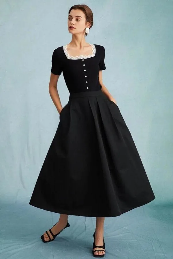 RIHOAS The Black High Waisted Pleated Midi Skirt only 68 - Image 3