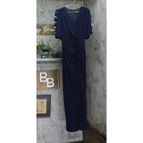 NWT MSK V-Neck Rhinestone Ladder Trim Side Slit Evening Gown Dress Navy Blue S - Image 4