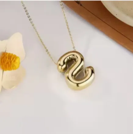 Boutique 1pc Bubble Ladies Pendant Initial Letter Gold Necklace - Image 2
