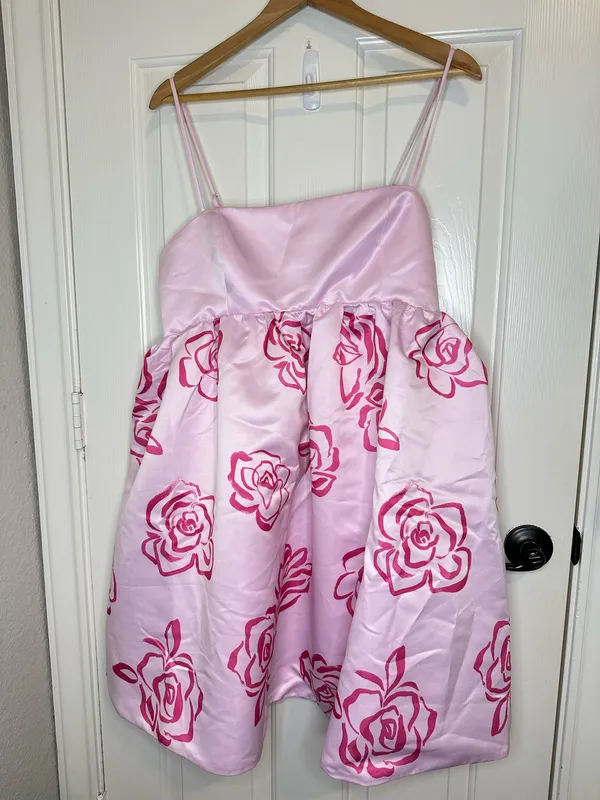 BNWT Maeve Baby Pink Hot Pink Rose Printed Babydoll Mini Dress - Image 2