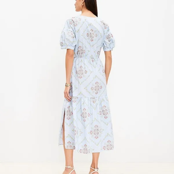New Loft Blue Tuilerie Balloon Sleeve Pocket Midi Dress Size Small - Image 7