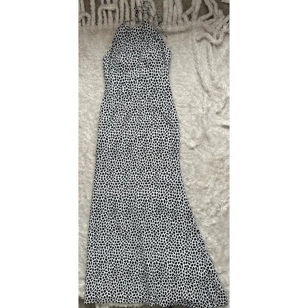 Custom Sz 2/4 Oscar Design Black White Prom Homecoming Formal Maxi Halter Dress - Image 3