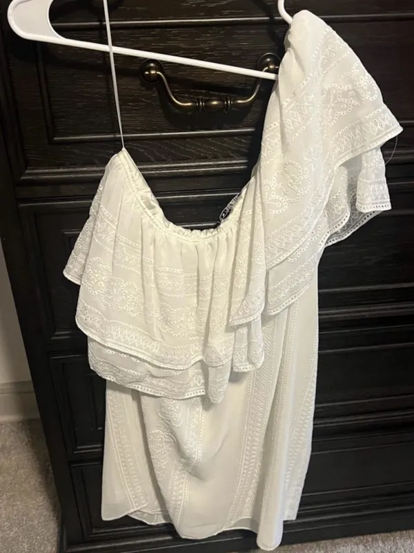 TRINA TURK NWT Phebe One-Shoulder Tier Ruffle White Eyelet Mini Dress Classy XXL - Image 12
