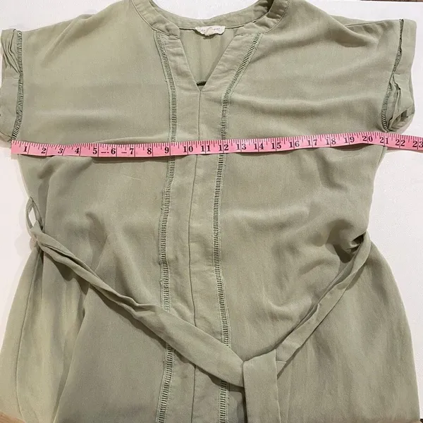 Blu Pepper Olive Green Tie Waist Blouse Size L Boho Short Sleeve Top - Image 4