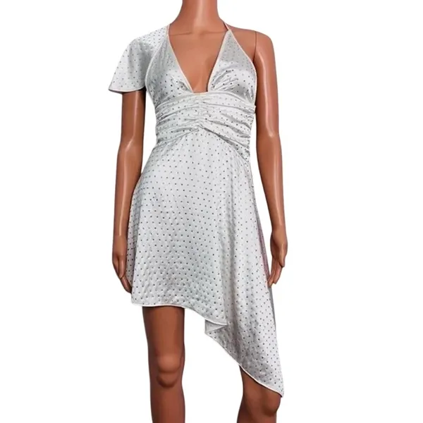 NWT We Wore What Asymmetrical Crystal Halter Tie One Shoulder Mini Dress 0 White - Image 2