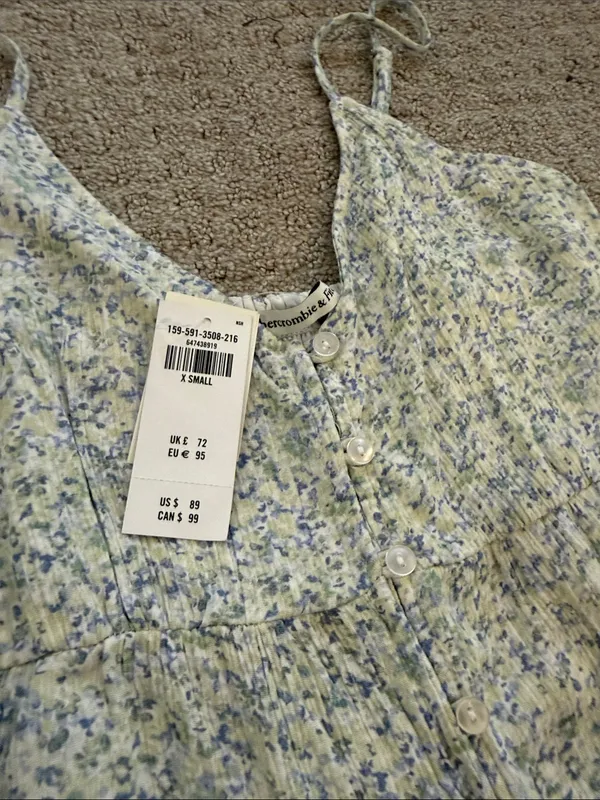Abercrombie & Fitch Light Blue Floral Tiered Spaghetti Strap Midi Dress XS - Image 11