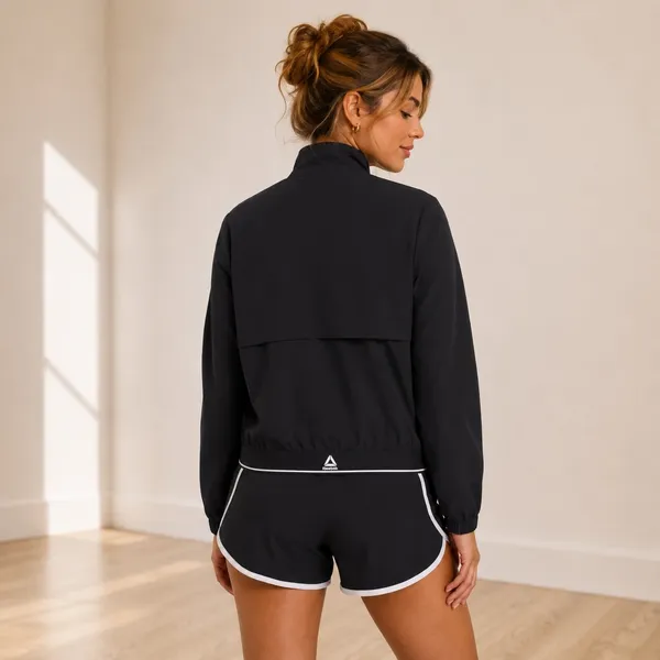 Reebok Womens Black Full Zip Track Jacket‎ Mock Neck Script Logo Size XS NEW - Image 2
