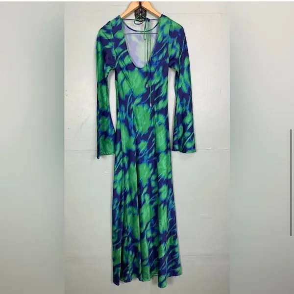Free People The Wolf Gang Calypso Maxi Dress Green‎ Blue Long Sleeve XS - Image 4