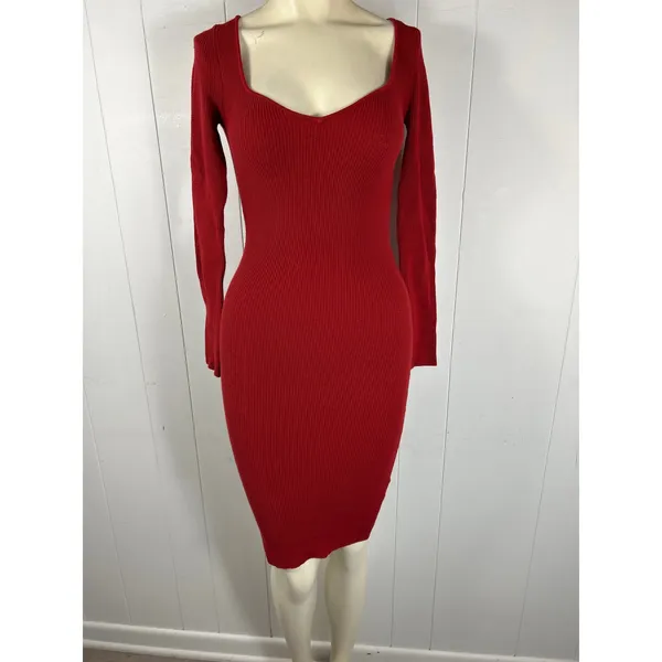 Aritzia Wilfred Tuscany Bodycon Ribbed Midi Dress in Red. Size XXS - Image 3