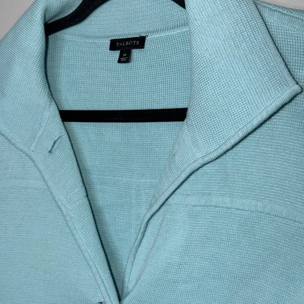 Talbots Cardigan Womens Size Medium Blue Pocket Button Up Heavy Sweater Jacket - Image 2