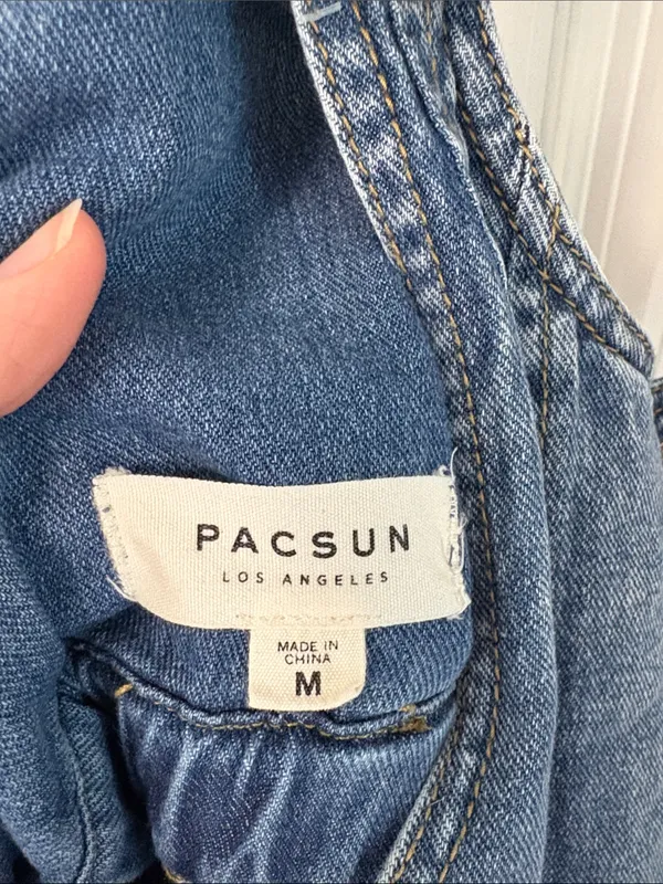 PacSun Women’s Denim Short Overalls Blue Romper size Medium - Image 2