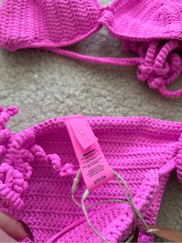 SKIMS Limited Edition Pink Crochet Bikini - Image 3