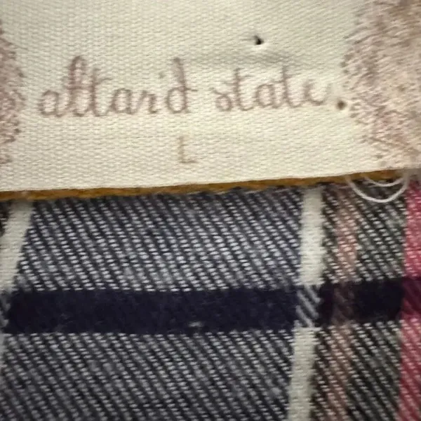 Altar’d State Shirt Button Front Blue Plaid Flannel Mixed Media Lace SZ L #2315 - Image 6