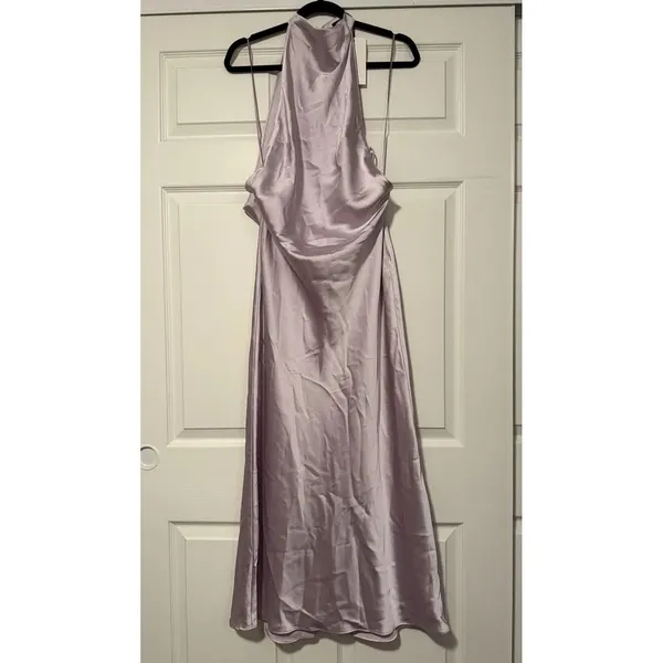 Zara Lilac Midi Satin Effect Dress Open Back Wedding Guest Tik Tok Purple Summer - Image 3
