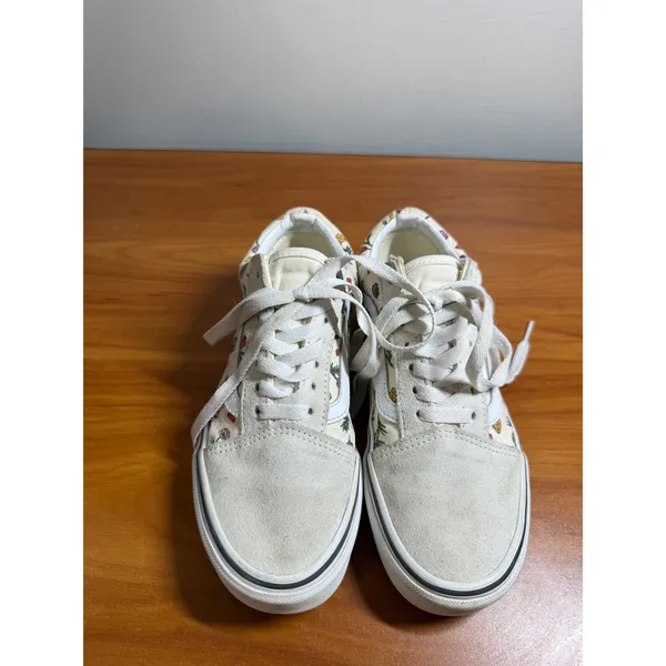 Vans Old Skool Floral Print Cream Suede Low Top Sneakers Womens 6 - Image 3
