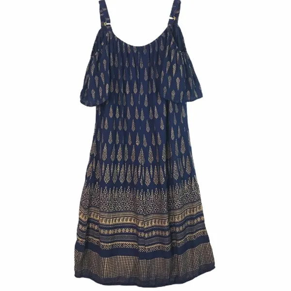 Off the shoulder blue gold mini dress small Blue - Image 2