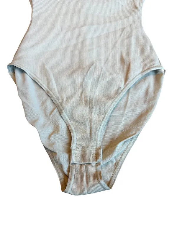 Skims Cotton Ribbed Bodysuit Neutral Taupe Stretch One Piece Slimming Size Small - Image 5