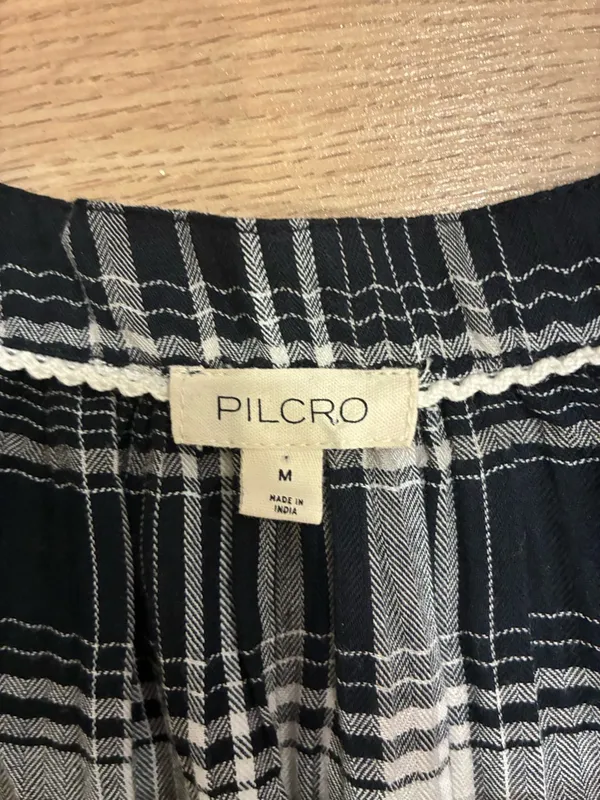 Pilcro x Anthropologie Long Sleeve Ruffled Blouse Plaid Black Size M - Image 4