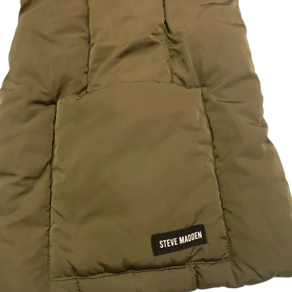 Steve Madden Reversible Puffer‎ Scarf Womens OS Olive Leopard Faux Fur Mob Wife - Image 5