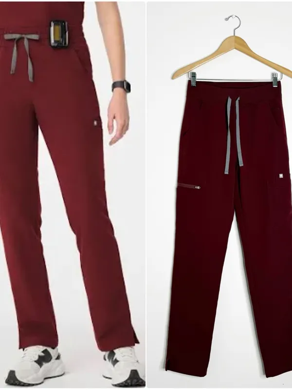 FIGS Yola High Waisted Scrub Pants Burgundy XS Tall - Image 2