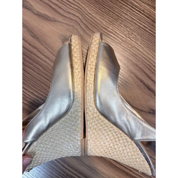 Lilly Pulitzer Gold‎ Metallic Leather Wedge Peep Toe Slingback Sandals *READ - Image 7