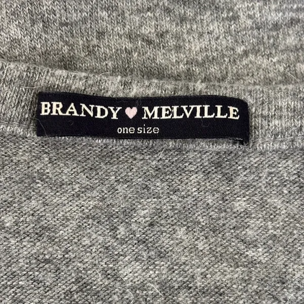 Brandy Melville Wool Blend Sweater One Size Gray‎ Oversized Made in Italy Deep V - Image 3