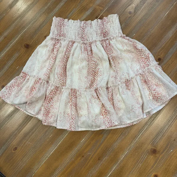 Altar'd State Snakeskin Smocked Ruffle Mini Skirt Tiered Boho Women Small Lined - Image 5