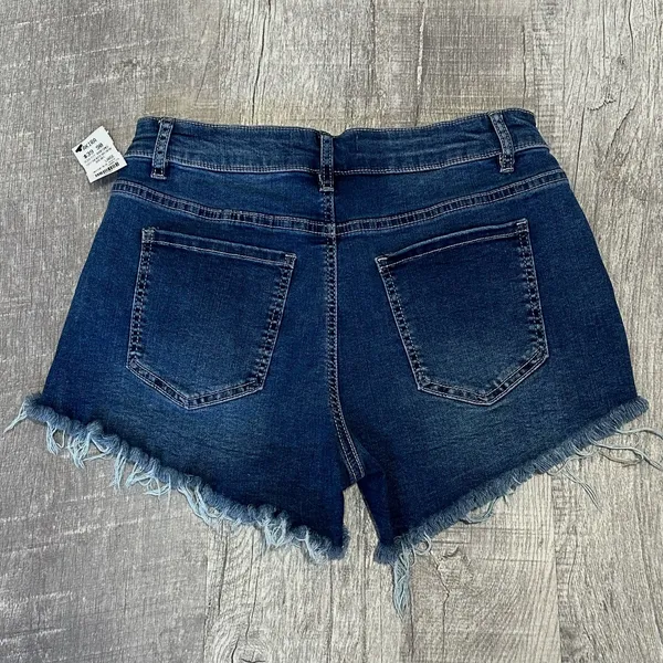 Akira NEW Flex Fit Cut Off Dark Denim Shorts Womens L (29X3.5) High Waist Frayed - Image 5