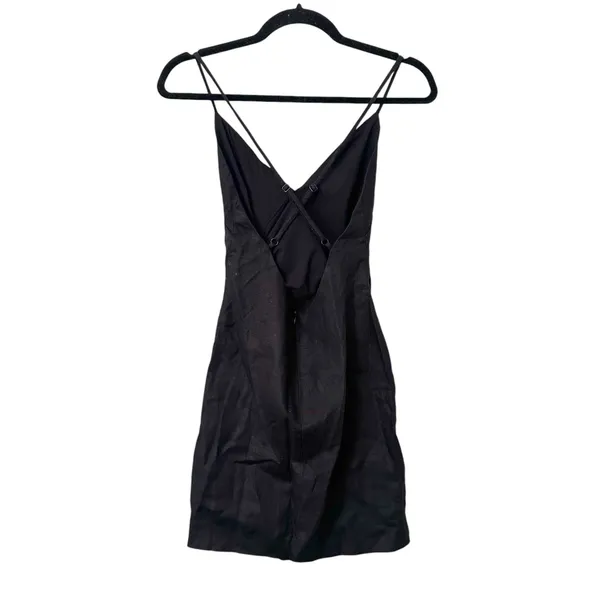 CALLIPYGIAN Linen Cinched Side Slit‎ Mini Dress Black Sz0 Size 0 - Image 3