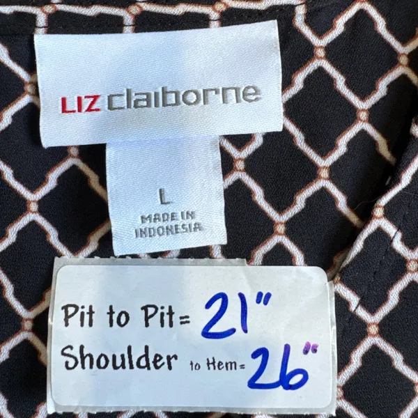 Liz Claiborne Black Diamond Print Floral‎ Sleeveless Top - Size L - Image 3