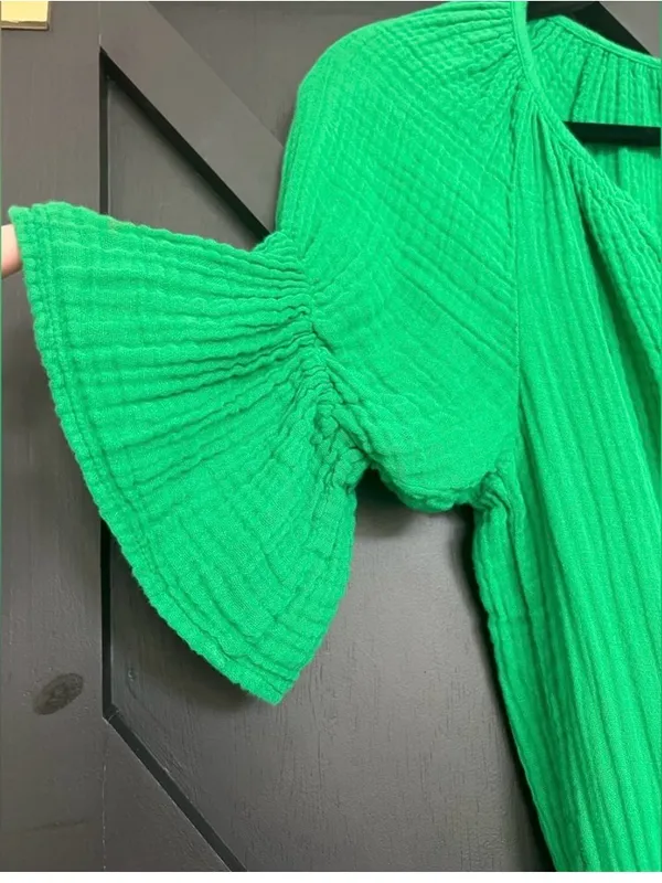 NWT Michael‎ Stars Katelyn Cotton Gauze Smocked Waist Peasant Dress Green Medium - Image 6