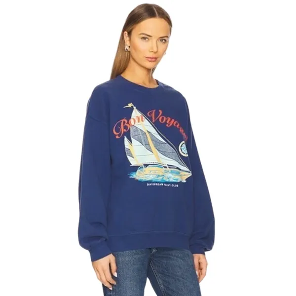 DAYDREAMER Bon Voyage BF Sweatshirt in Washed Indigo, Size Small New without Tag - Image 3