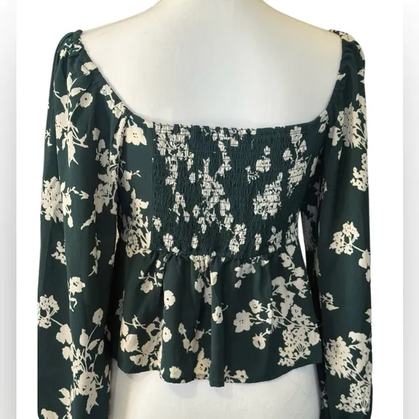 Abercrombie & Fitch Dark Green Floral Square-Neck Peplum Blouse - Image 3