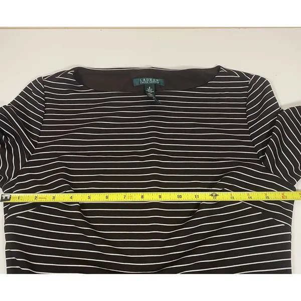 LAUREN RALPH LAUREN Boatneck Long Sleeve Brown Cream Stripe Dress‎ Sz 6 NWT $189 - Image 3
