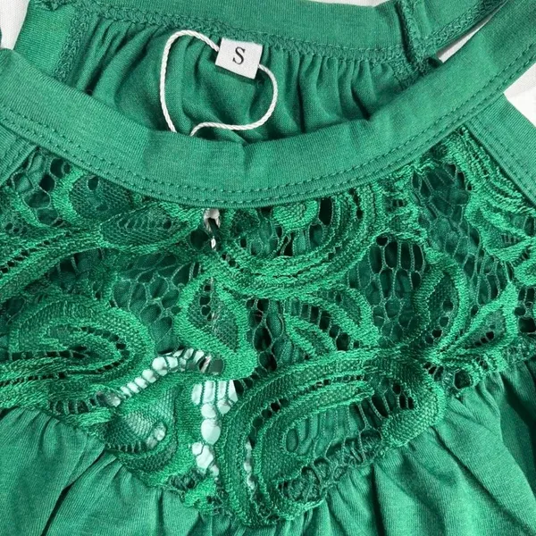 Wiholl Green Floral Lace Halter Top Size S - Image 2
