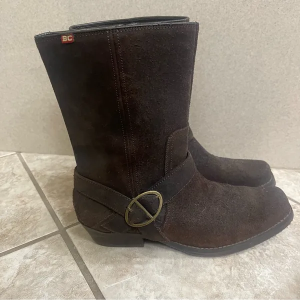 Bc Footwear Womens Boots Leather Brown Bootie Zip 8.5 Biker Harness Pre‎ Owned - Image 9