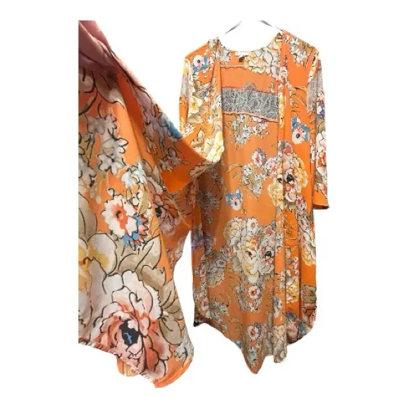 Floral Orange Women's Robe open kimono style large - Image 5